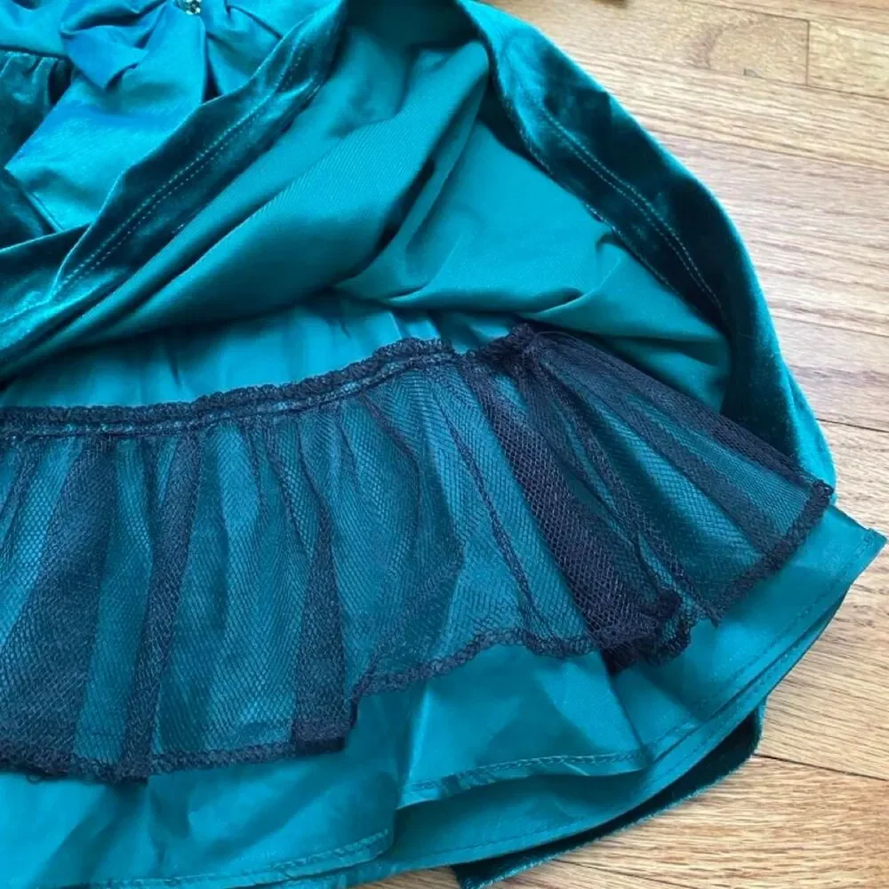 Rare Editions Girls Dress 3T Emerald Velvet Holiday Party Bow Rhinestone